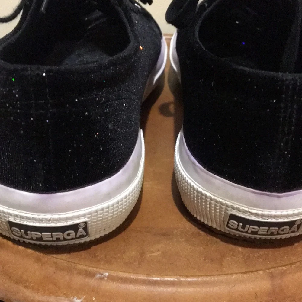 SUPERGA unisex lace up Black Velvet Glitter Sneaker shoe Size 36 (6W/ 4.5M)